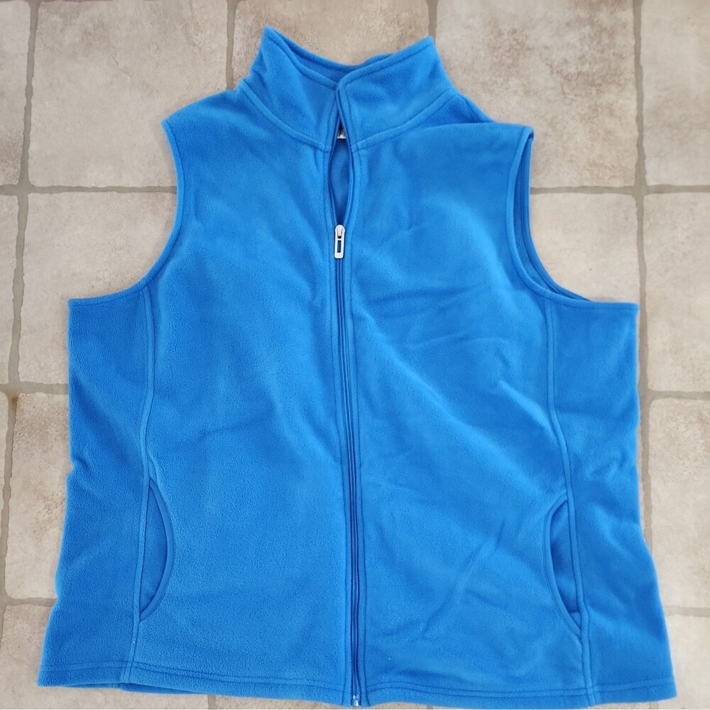 Fresh Women’s Fleece Sleeveless Vest Jacket Sz. 1X Pockets Full Zip Blue